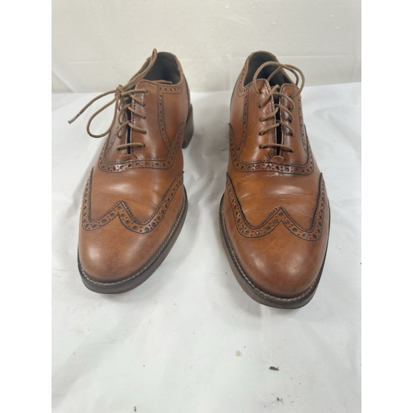 COLE HAAN COGNAC LEATHER WINGTIP BROGUE LACE UP OXFORD DRESS SHOES MEN\'S 9.5M